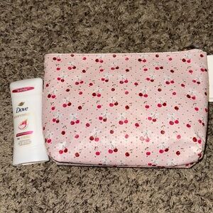 Cherry Print Pink Cosmetic Bag